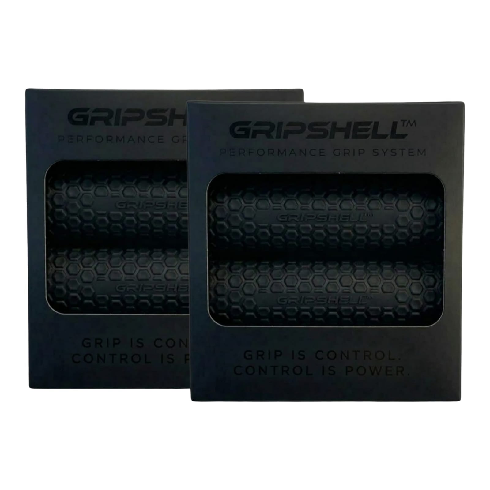 Two GripShell anti-slip gym grips fitted on barbell and dumbbell — UK gym grip bundle