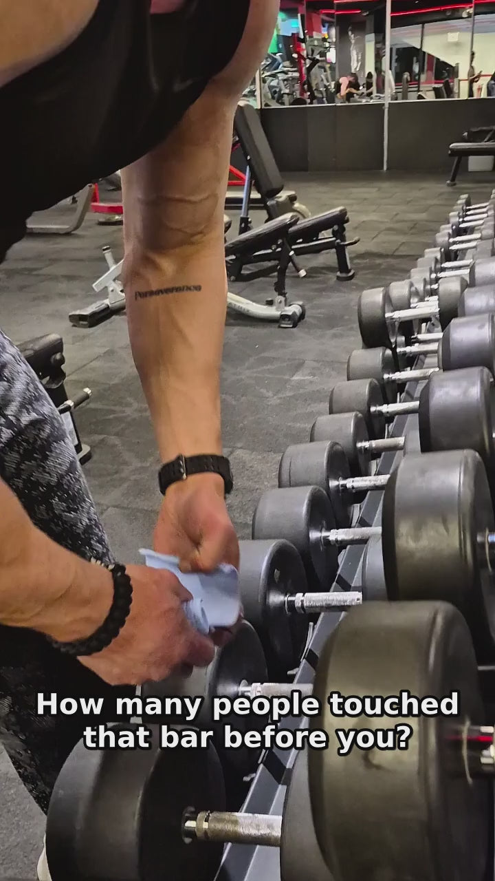 GripShell anti-slip gym grip demonstration — attaching to a dumbbell and bench pressing with improved grip control